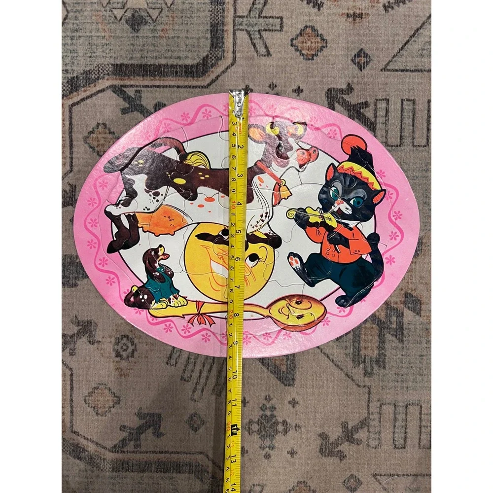 Vintage 1950-1960s Children's Nursery Rhyme Hey Diddle Diddle Oval Shaped Puzzle